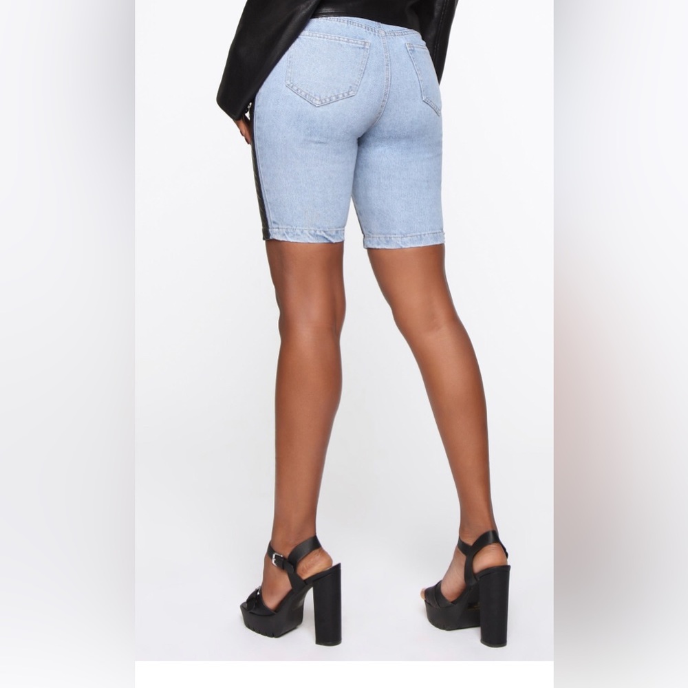 FAUX LEATHER AND DENIM SHORTS (Small)